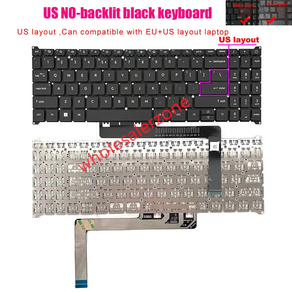 New US No-backlit Keyboard For Acer Extensa 15 EX215-23 N23C3,EX215-33,EX215-55 EX215-55G,EX215-56,Fun N22C6 S50-54 laptop