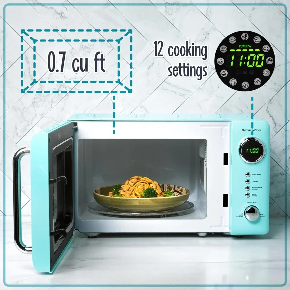 l Retro Compact Countertop Microwave Oven For 0.7 Cu. Ft. - 700-Watts With LED Digital Display - Child Lock - Easy Clean