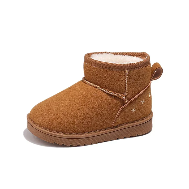 

Детские модные ботинки для мальчиков и девочек, зимние классические детские теплые ботильоны, толстые плюшевые замшевые ботинки из флока, зимний новый стиль