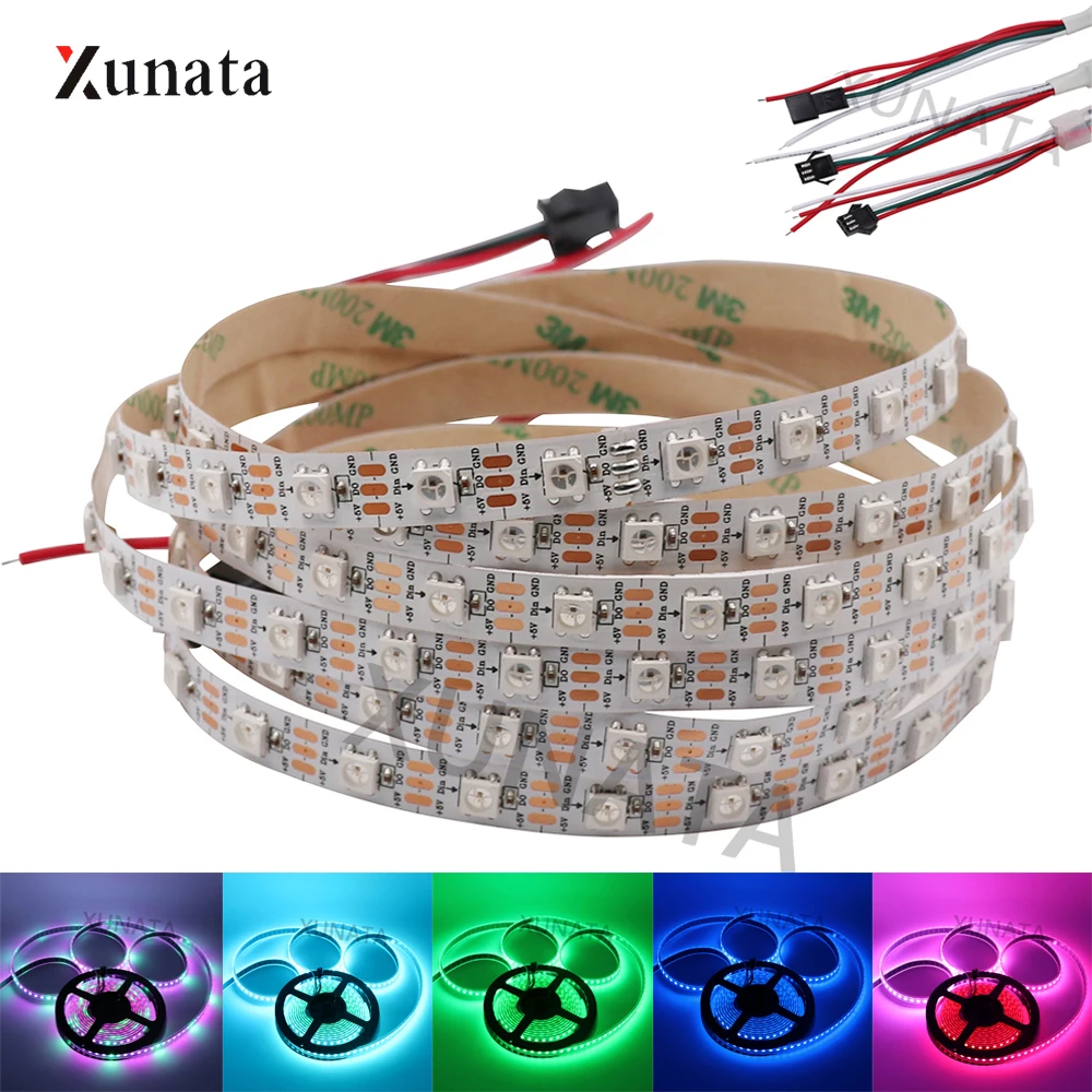 DC5V WS2812B LED Strip SMD5050 Light Smart Led Pixel Strip Waterproof IP21 IP65 Light Lamp Fixture 30 60 LEDs Tape Rope 1M 5M