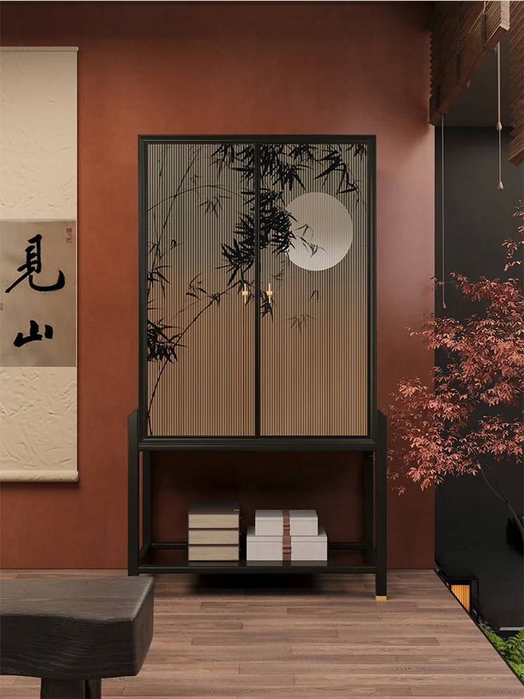 Solid wood chest, dining side, storage, living room, home tea room, study, high-footed cabinet, retro bamboo