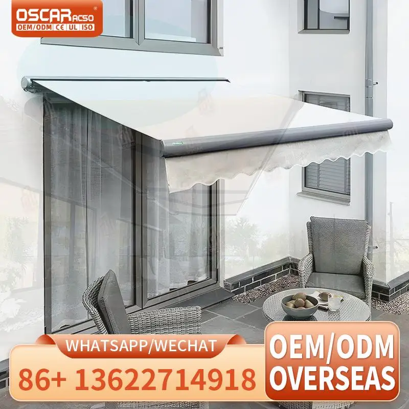 Aluminum Wall Mounted QC Curved Patio Awning Waterproof Strong for Coffee Shop Retractable Awning
