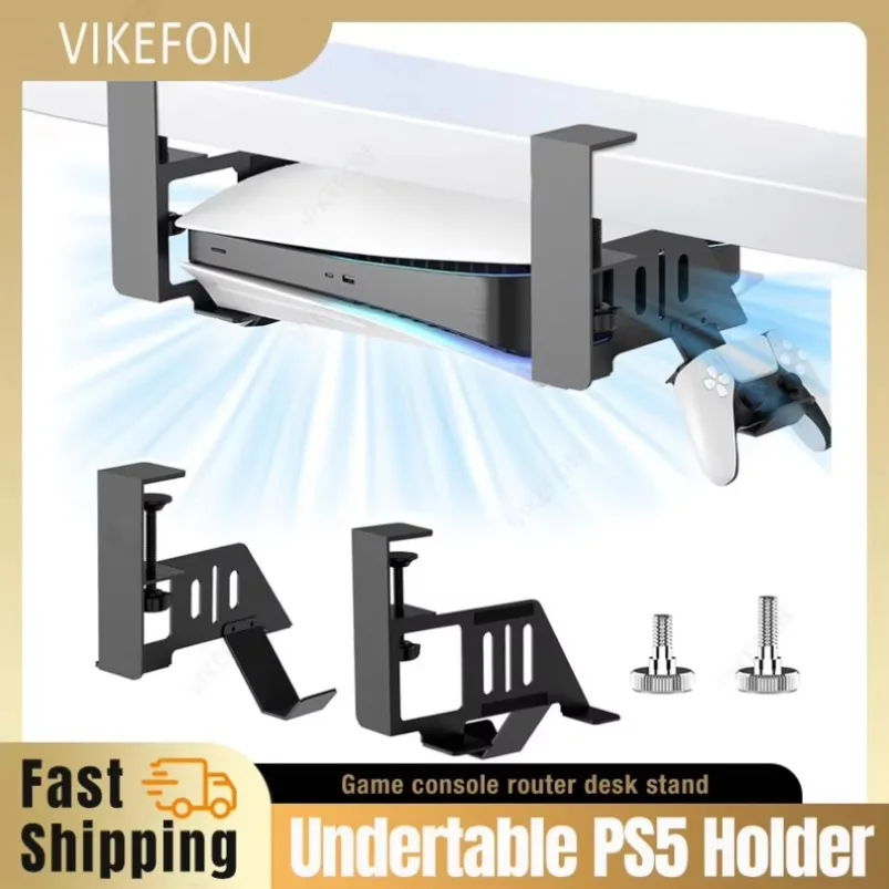 

Non Drilling Game Console Router Desk Holder Portable Under Table Storage Rack for PS5 /PS5 Slim Disc & Digital Edition PSVR2