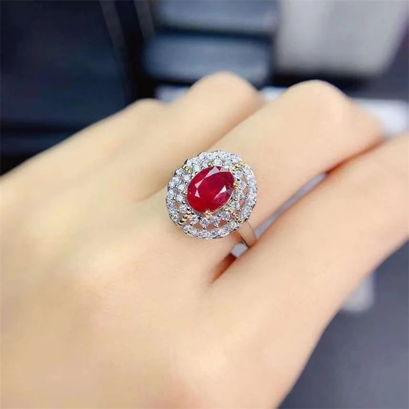 Authentic Natural Ruby Ring S925 Silver Ring Pendant Necklace Jewelry Sets  for Women Gemstone Gift  with Certificate