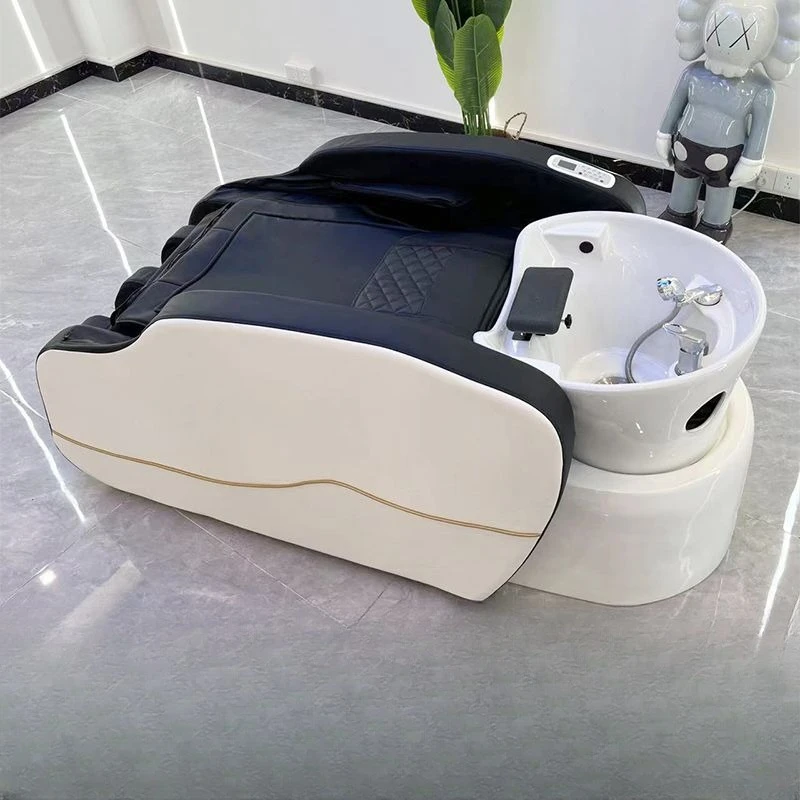Automatic massage integrated flush bed Barber shop ceramic basin Intelligent multi-functional electric massage shampoo bed