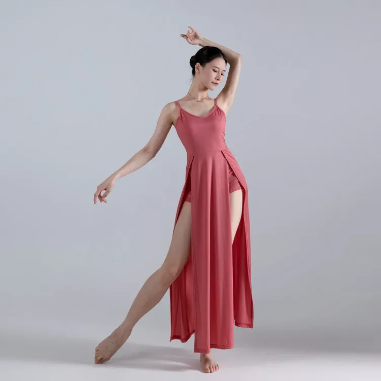 

customized women adult belly dance yoga Chinese style ice silk anti wrinkle suspender skirt high slit jazz modern dance costume