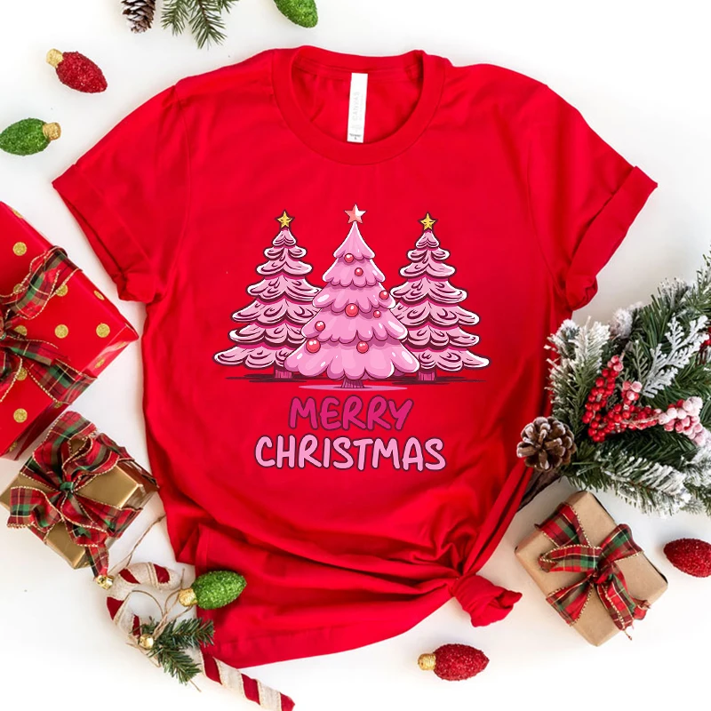 Merry Christmas Tree Letter Print magliette a maniche corte T-shirt girocollo da donna Summer Comfy Soft Tees top Size Xxs-4Xl