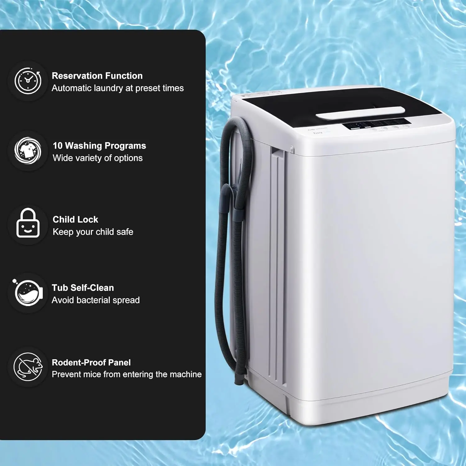 Full Automatic Washer Machine Portable Washing Machine for Household Use 0.95 Cu.Ft.Laundry Washer Spin with 10 Wash Programs