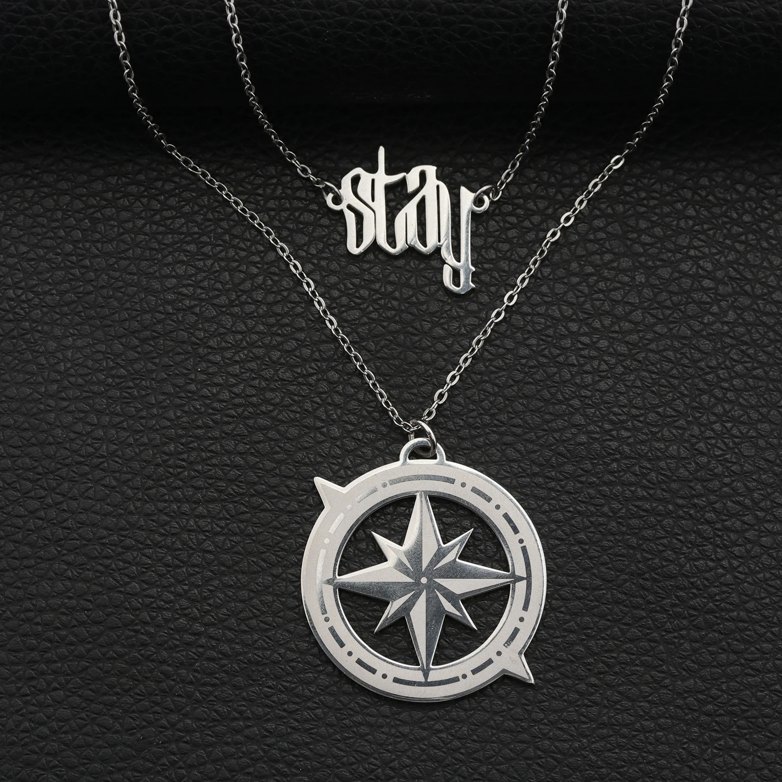 SKZ Stray Kids Compass STAY Double Layer Necklace Stainless Steel Kpop Fans Inspired Nachimbong Inspired Gift for STAY Fan