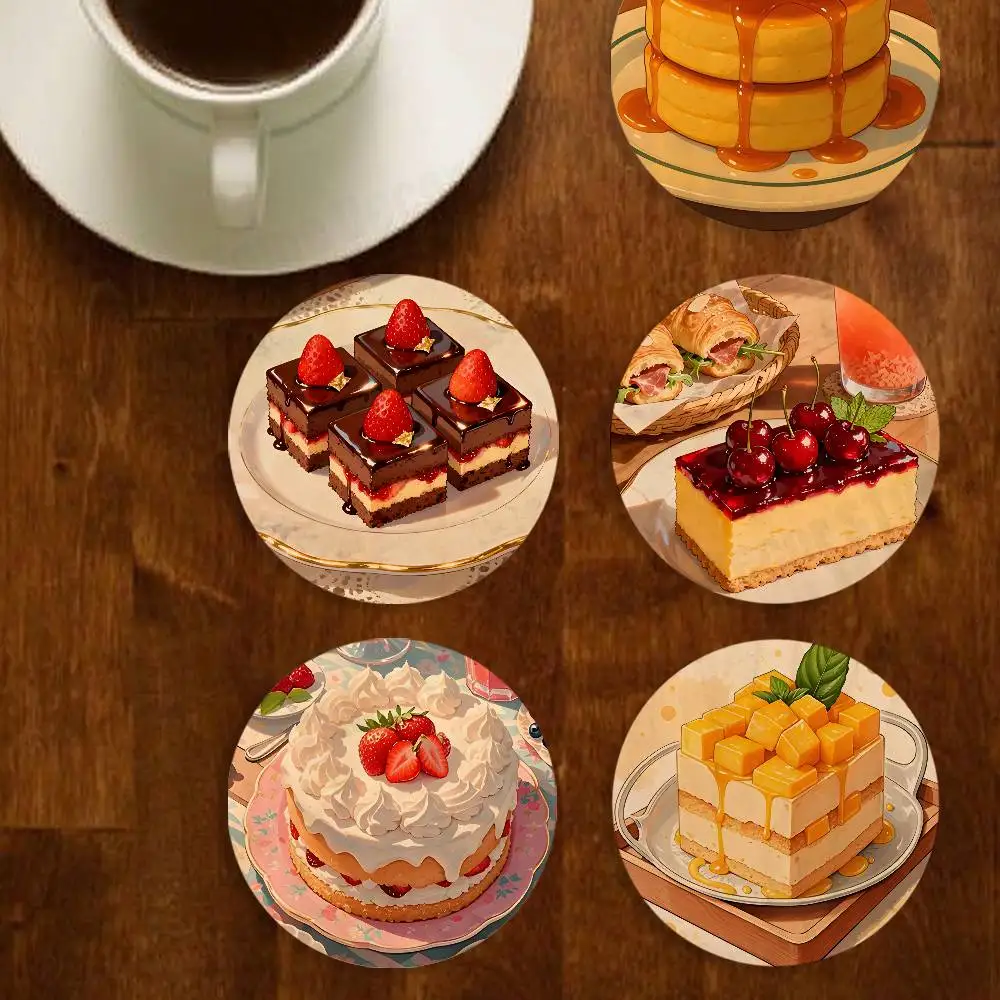 

Delicious Cakes Wood Coaster Mug Tea Coffee Cup Pad Heat Resistant Placemats Tableware Decoration