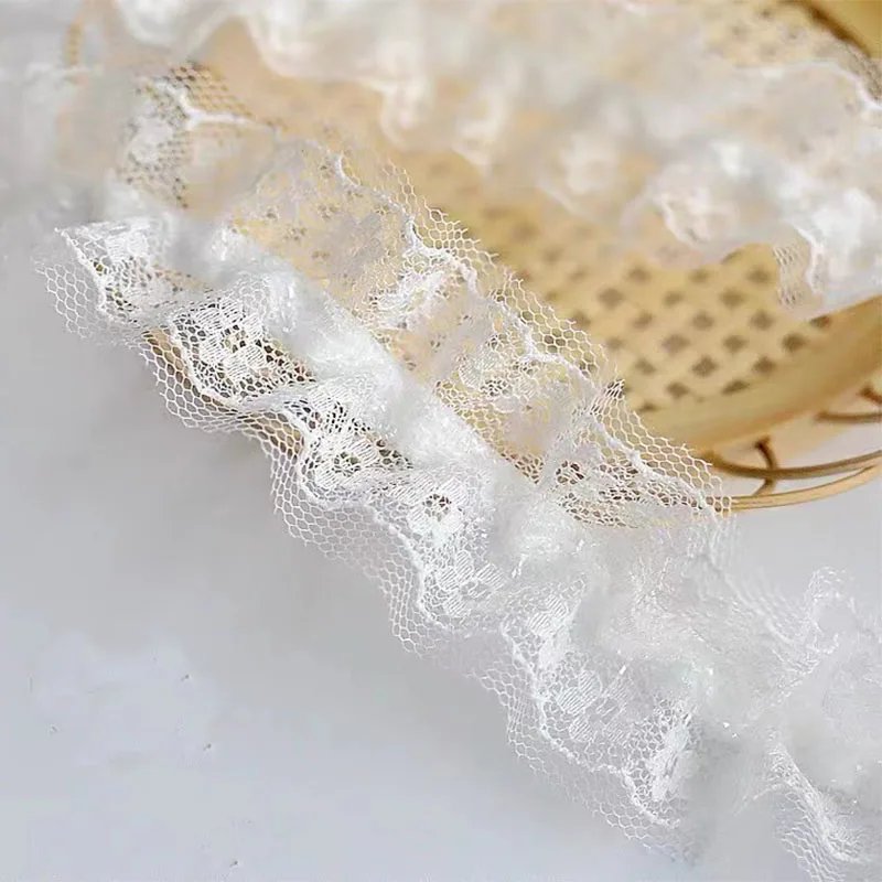 4CM Wide HOT Embroidery Elasticity Tulle Lace Fabric Trim Ribbon DIY Sewing Ruffle Applique Collar Dubai Dress Guipure Decor