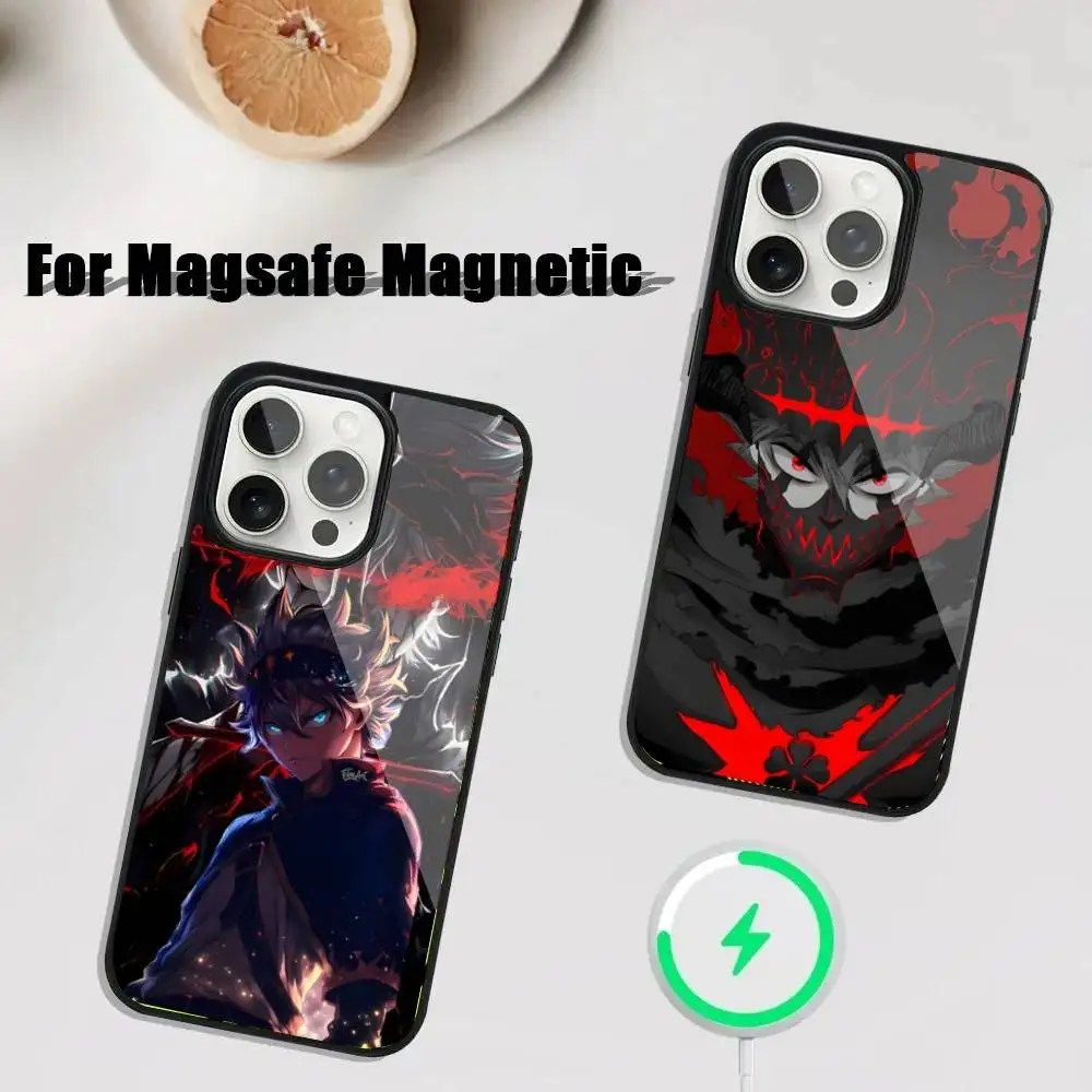 

Black C-Clover A-Asta Phone Case For iPhone 17,16,15,14,13,12,11,Pro,Max,Plus,Mini,SE4,E Magnetic Magsafe Wireless Charging