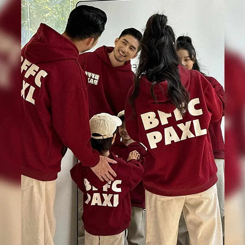 Mom Dad and Son Daughter Matching Clothes Hoodie Family Warm Long Sleeve Hooded Sweatshirts Tops Parents and Children Clothing