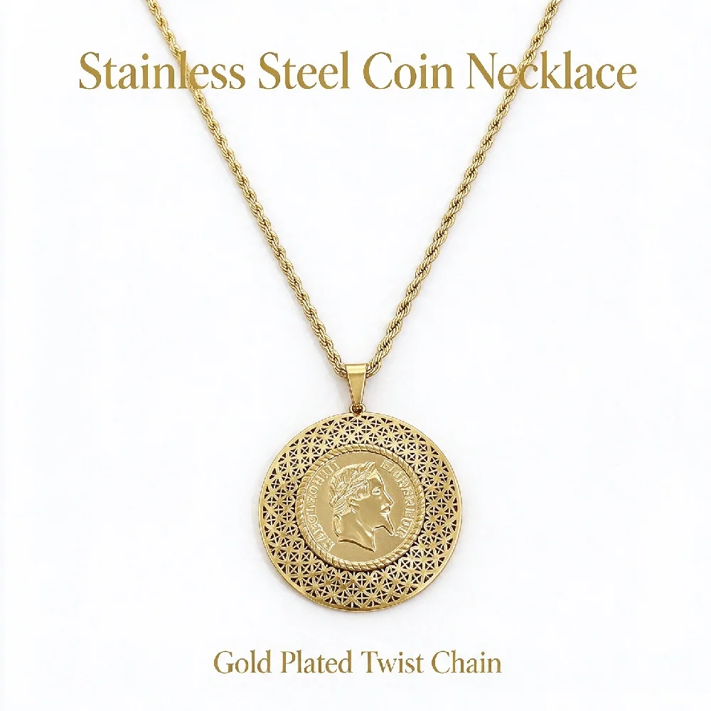 Greatera Brand Woman Minimalist Vintage Stainless Steel Fashion Portrait Round Pendant Necklace Party Classic Waterproof Jewelry
