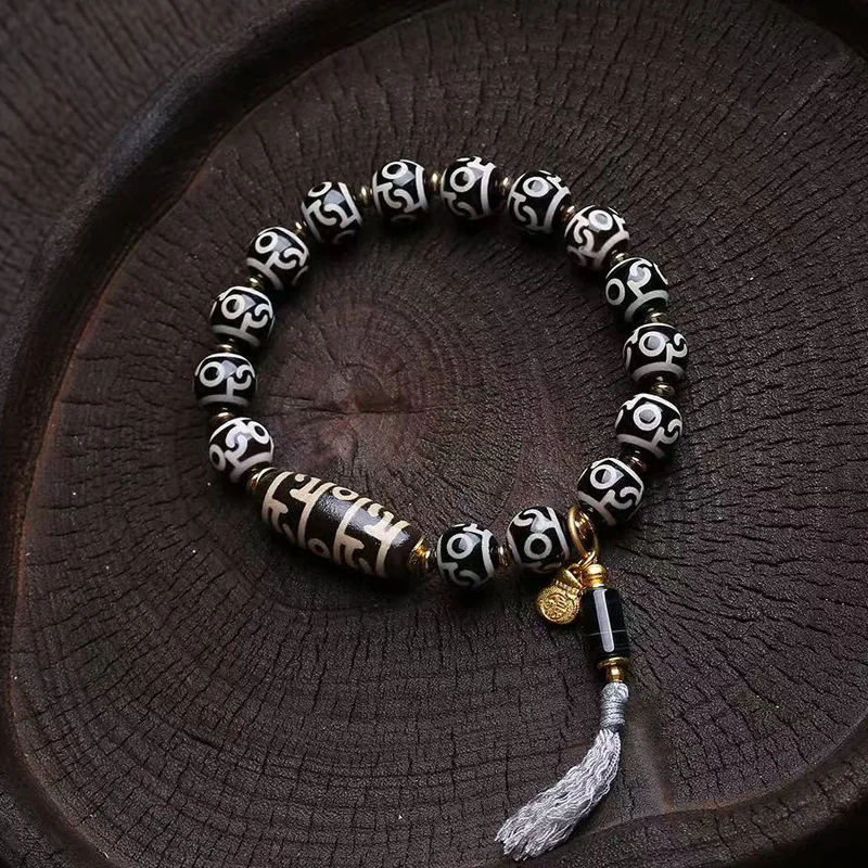 Master's Dharma Bracelet Single Circle Wrapped Agate Side Hanging Sheep's Eye Dzi Bead Accessory Brace