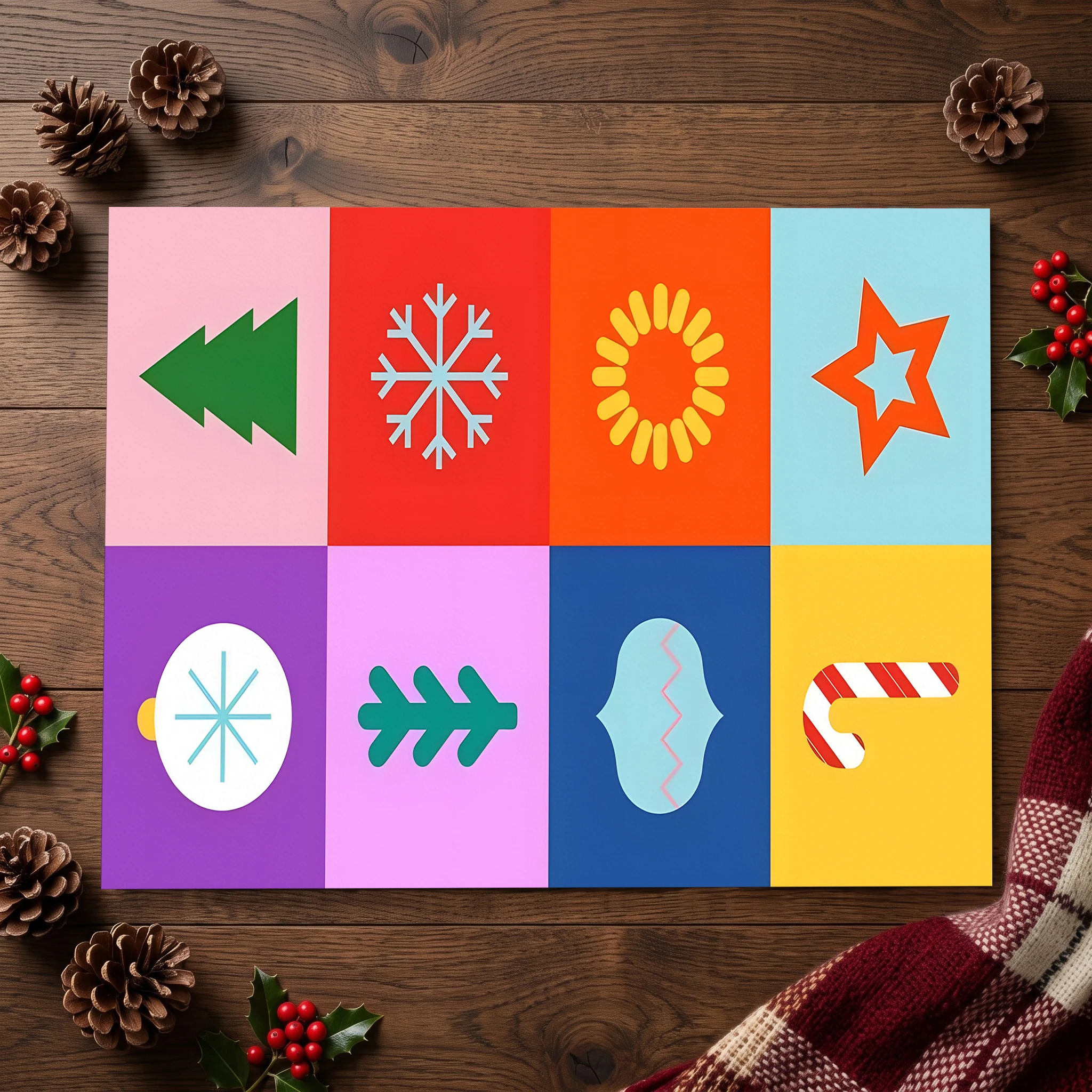 Velvet Rug Color Block Eight Square Candy Cane Christmas Tree Snowflake for Living Room Bedroom Entryway Bedside Decor