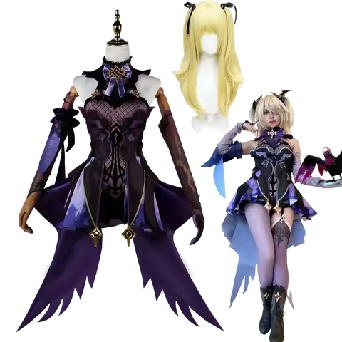 Genshin Impact Fischl Cosplay Costume Set with Wig Anime Manga Dress for Women Girls Halloween Party Customized Outfit