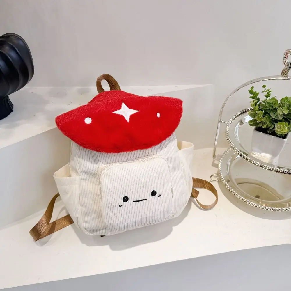 Polka Dot Embroidered Mushroom Backpack Star Corduroy Shoulder Bag Korean Style Large Capacity Cartoon Children's Schoolbag