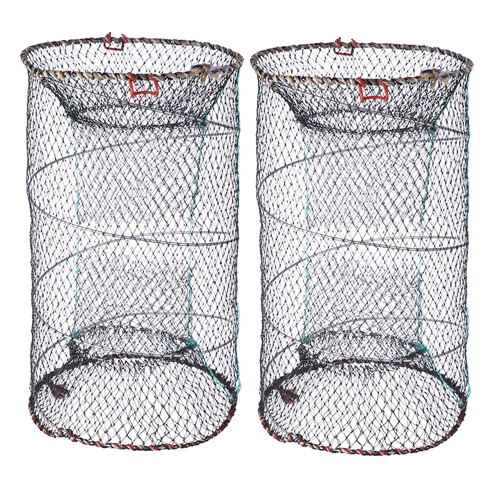 

2pcs Wire Fish Basket Collapsible Fish Crab Nylon Crawfish Basket Metal Fish Portable Fishing Net Cage for Outdoor Shrimp