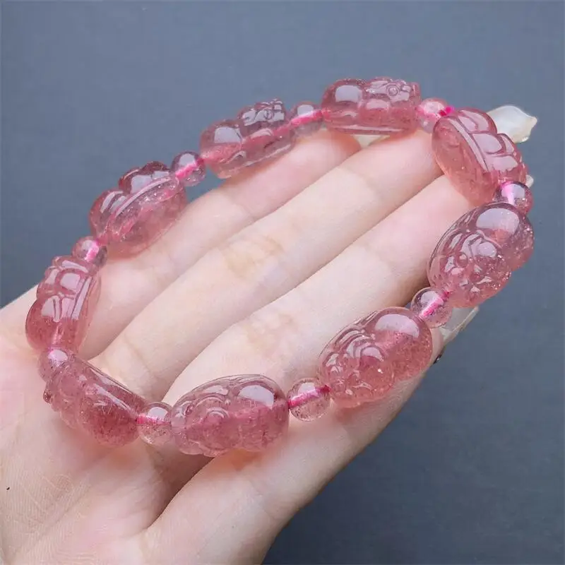 10MM Natural Strawberry Quartz Pixiu Carving Bracelet Gemstone Wealthy Healing Fengshui Stone For Women Men Gift 1PCS