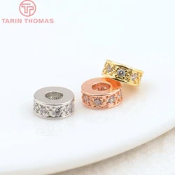 (2915)10PCS 7x3MM Hole 3MM 18K Gold Color Brass with Zircon Round Spacer Beads High Quality Jewelry Making Findings Accessories