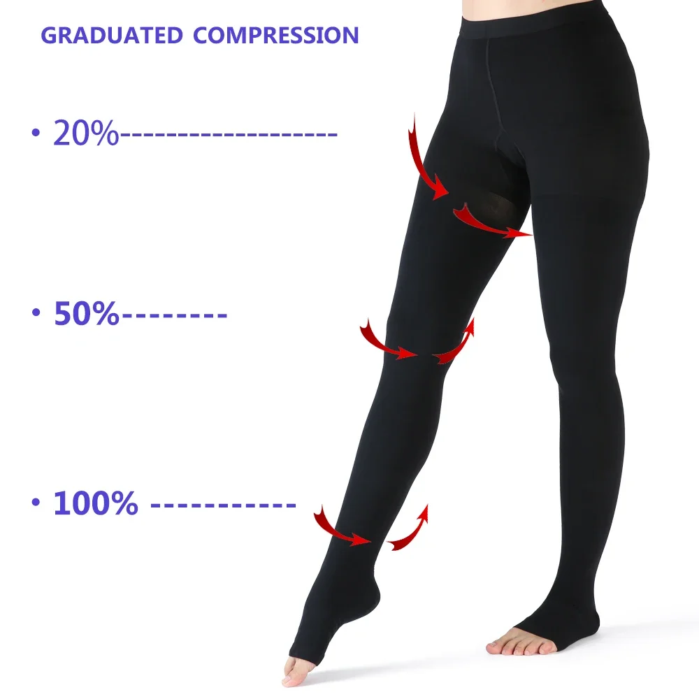 30-40 mmHg Compression Socks Pantyhose Open Toe,Effective for Varicose Veins,Optimal Support Stockings,Blood Circulation,Tights