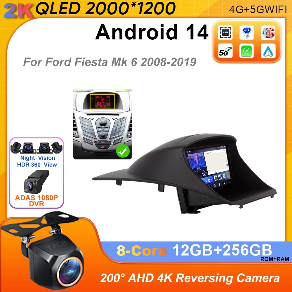 Android 14 Car Radio For Ford Fiesta Mk 6 2008-2019 Multimedia Carplay Video Player Auto stereo Navigation GPS 4G autoradio WIFi