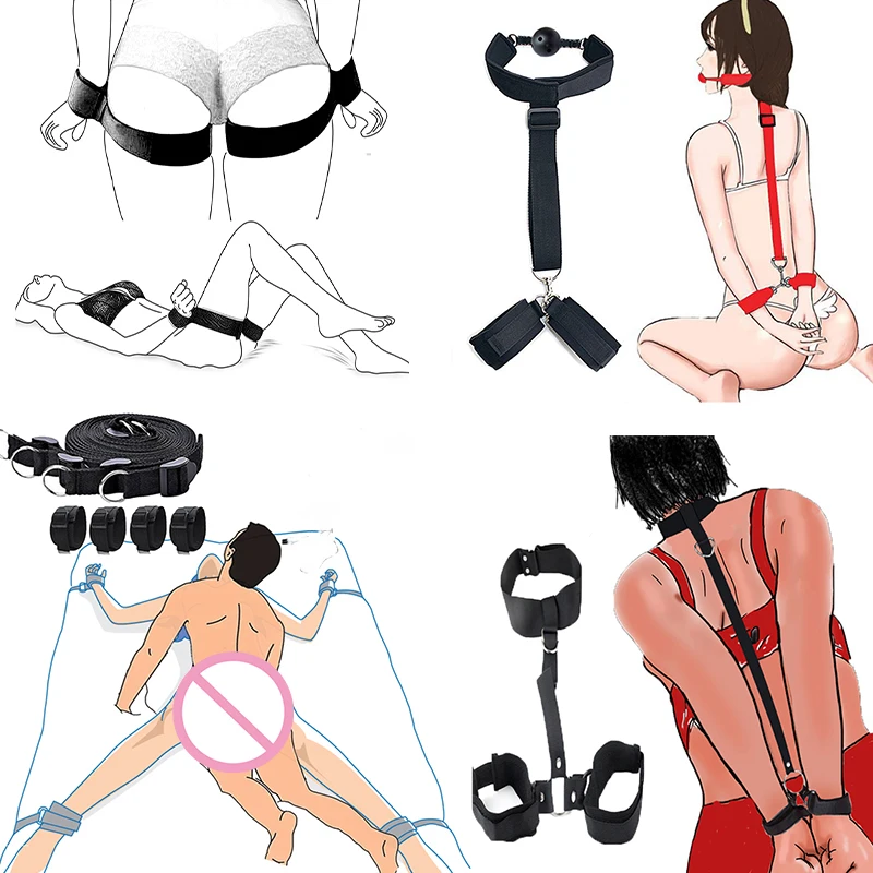 Adults Bed Hand And Foot Restraints Adjustable SM Bondage Straps Toys For Man Restraints Collar Bdsm Slave Goods Couples Game