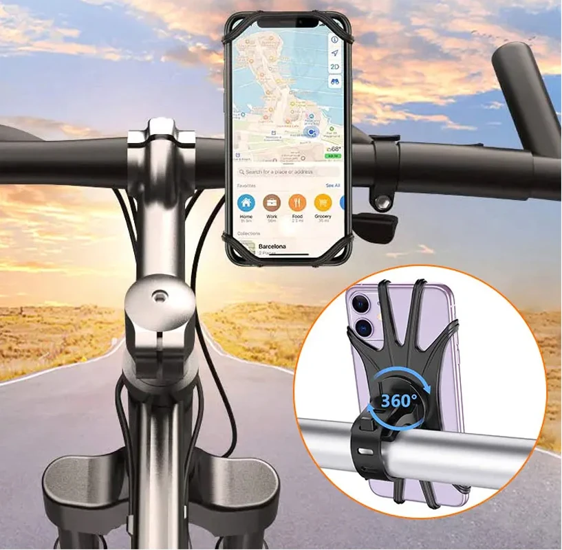 

Вращающийся на 360° велосипедный держатель для телефона, силиконовая подставка для мотоцикла, кронштейн для iphone, Samsung, Xiaomi, Motorola, универсальный смартфон