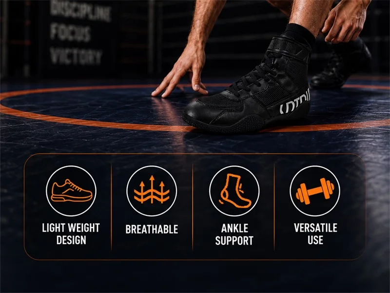 Neue große Wrestling-Schuhe für Herren, atmungsaktive Boxschuhe aus Mesh, rutschfeste, verschleißfeste Sneaker, modische, lässige, hohe Sportschuhe – Detail 2