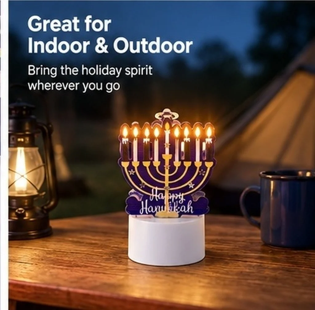 Iron LED Flameless Hanukkah Candles Elegant Menorah Design Bright Long-Lasting Illumination for Parties Camping Nightlight Home