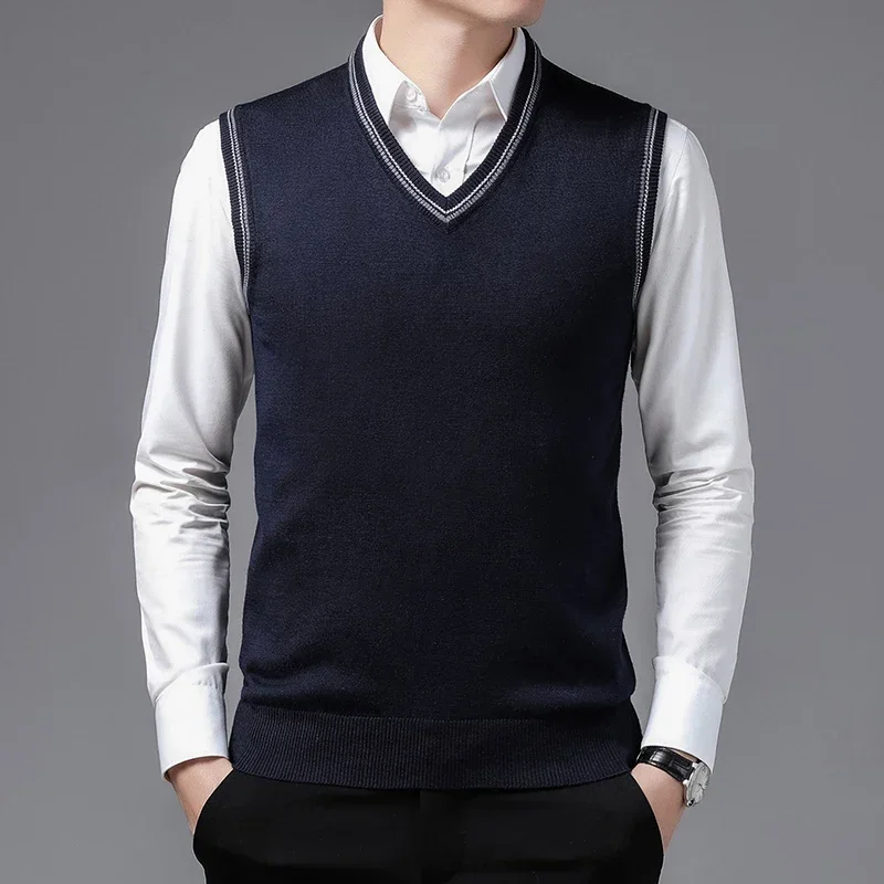 New Arrival Vest Sweater Men Casual Sleeveless V-Neck Men Clothes Solid Color Slim Fit Knitted Sweater Men Clothing
