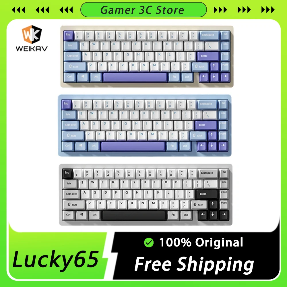 WEIKAV Lucky65 Mechanical Keyboard Three Mode Gaming Keyboard RGB Hot Swap Customize Aluminium Alloy Keyboard PC Accessories