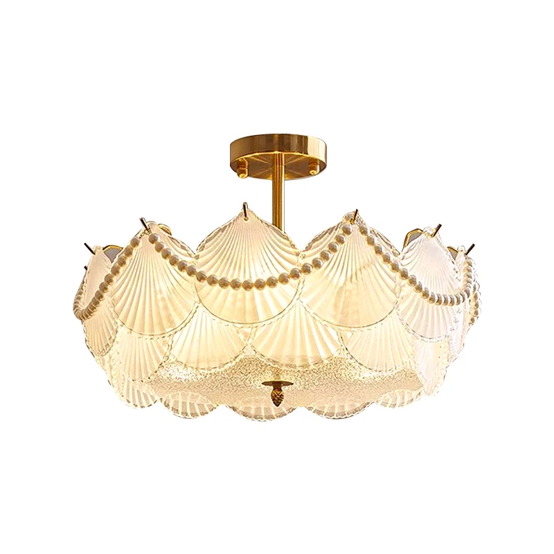 الفرنسية قذيفة الزجاج LED أضواء السقف غرفة المعيشة مطعم فندق غرفة نوم الأبيض اللؤلؤ زخرفة جو مصابيح معلقة تركيبات