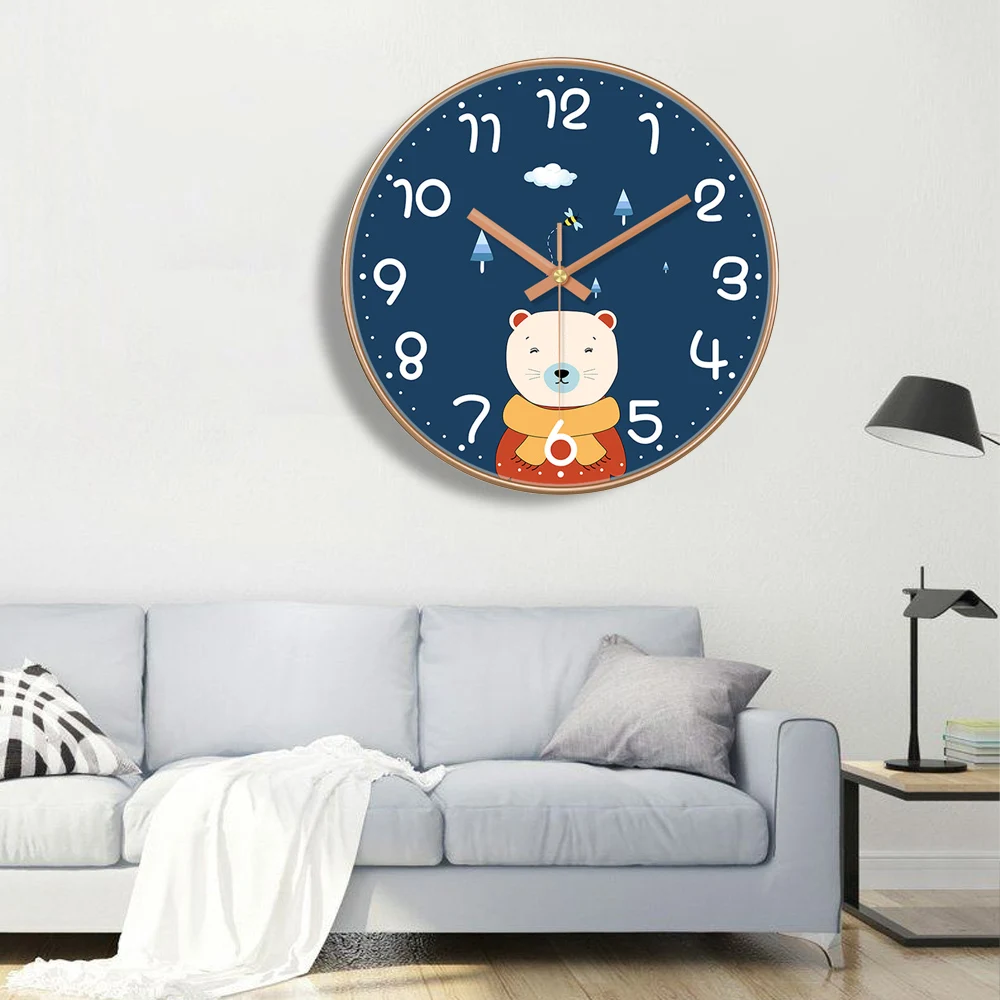 

Cartoon Wall Clock Kids' Cute Animal Design Silent Movement Large Numbers Round Clock for Bedroom Nursery Classroom Home Decor
