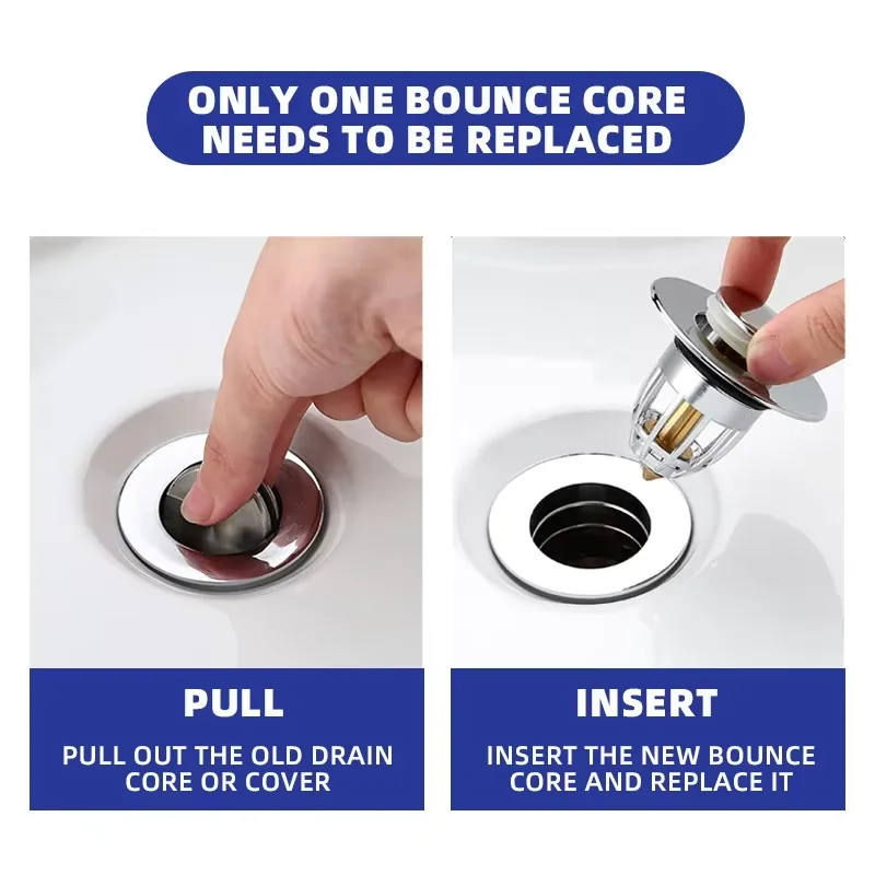 Washbasin Leakage Plug, Basin Drain, Bounce Core, anti Odor Filter, Press Type Washbasin Accessories, Ceramic Basin Hair Filter