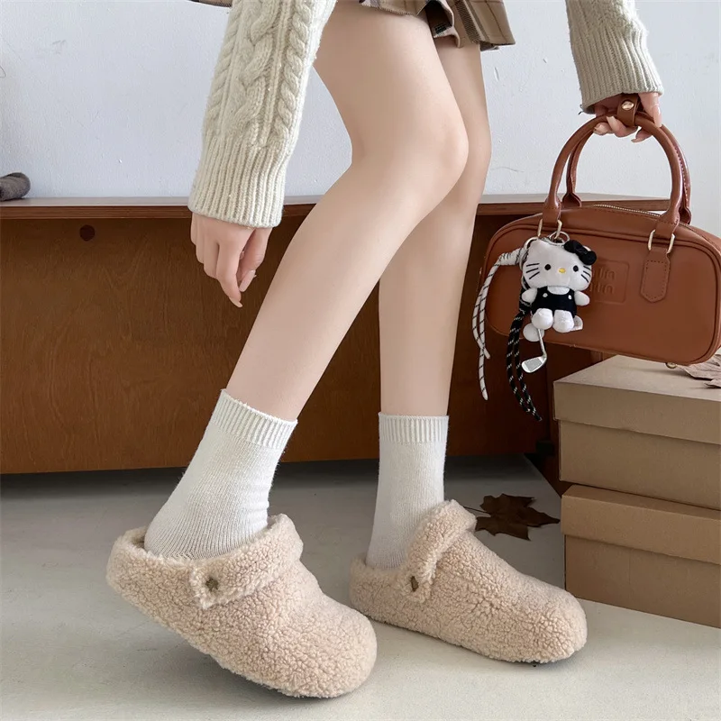 

Autumn Winter Warm Cotton Women Flats Comfort Round Toe Soft Sole Shoes Outdoor Leopard Print Short Plush Mary Jane Shoes