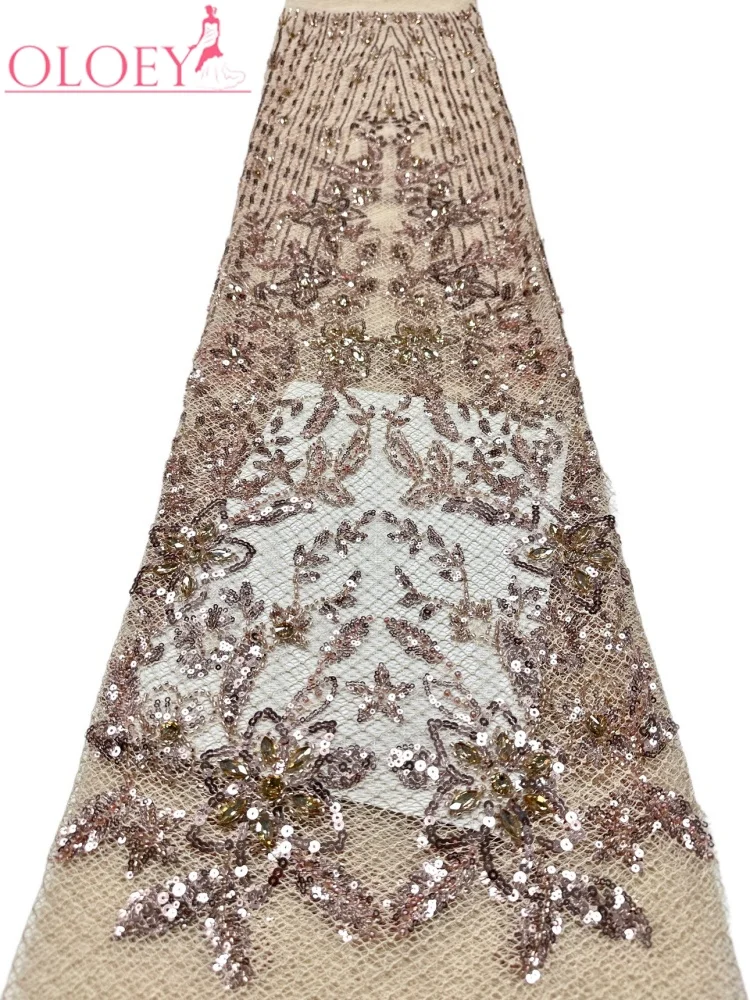 OLOEY New Promotion Heavy Process Party Dress Series Embroidery Beads with Sequins Super Top Quality Fabric