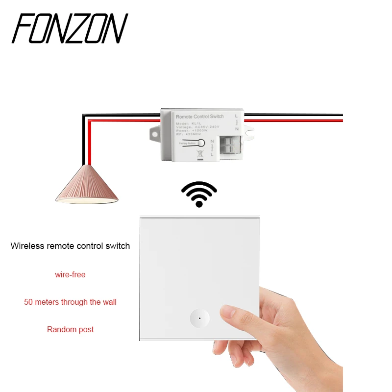 

433Mhz wireless Smart switch Wall Panel switch with remote control AC90V~250V Mini relay receiver Suitable for LED light fan