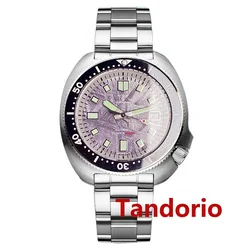 Tandorio 44mm Sapphire Glass 20ATM NH35A Diver Meteorite Pattern Automatic Men Watch Date Luminous Black Ceramic Bezel Date