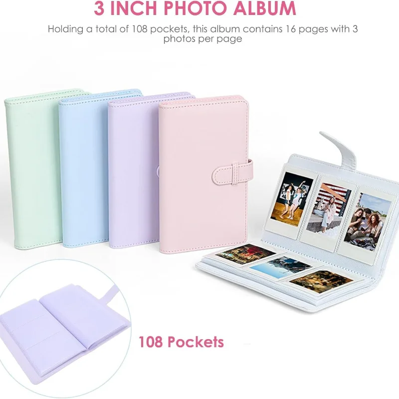 Mini Album 3 Inches Pocket Camera PU Material Loose-leaf Album Ticket Bank Card Business Card Holder Organizer Clip Card Booklet