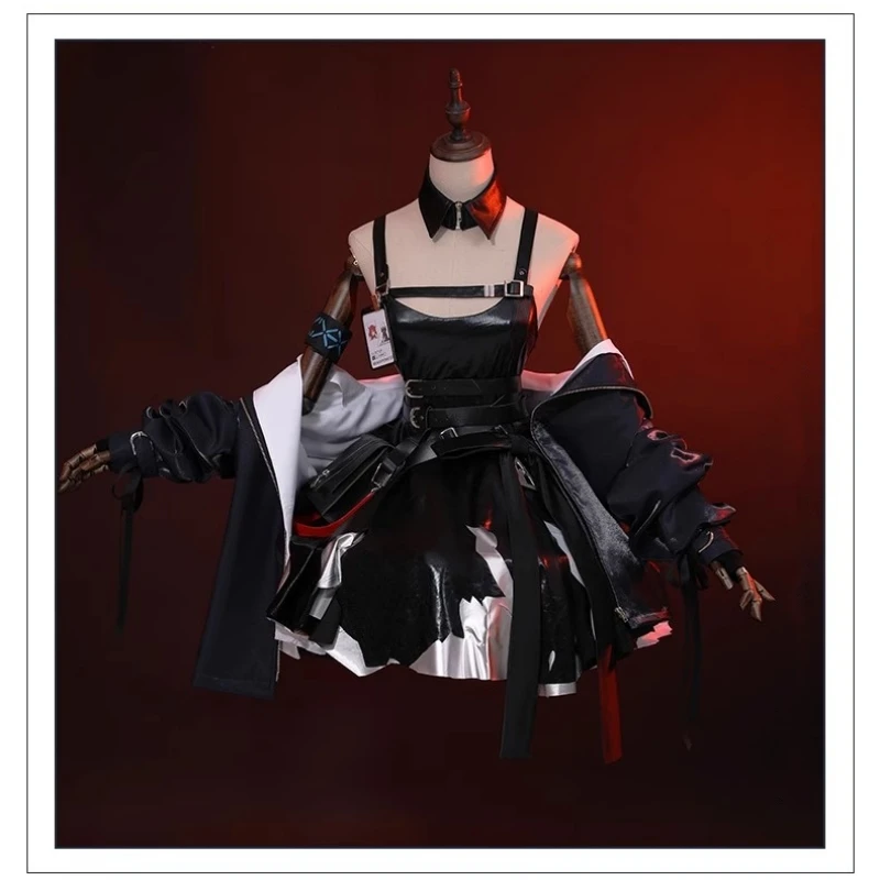 Arknights Surtr Cosplay Traje com Peruca Feminina, Terno Conjunto Completo, Jaqueta Preta, Vestido de Halloween, Festa de Carnaval, Roupa de RPG