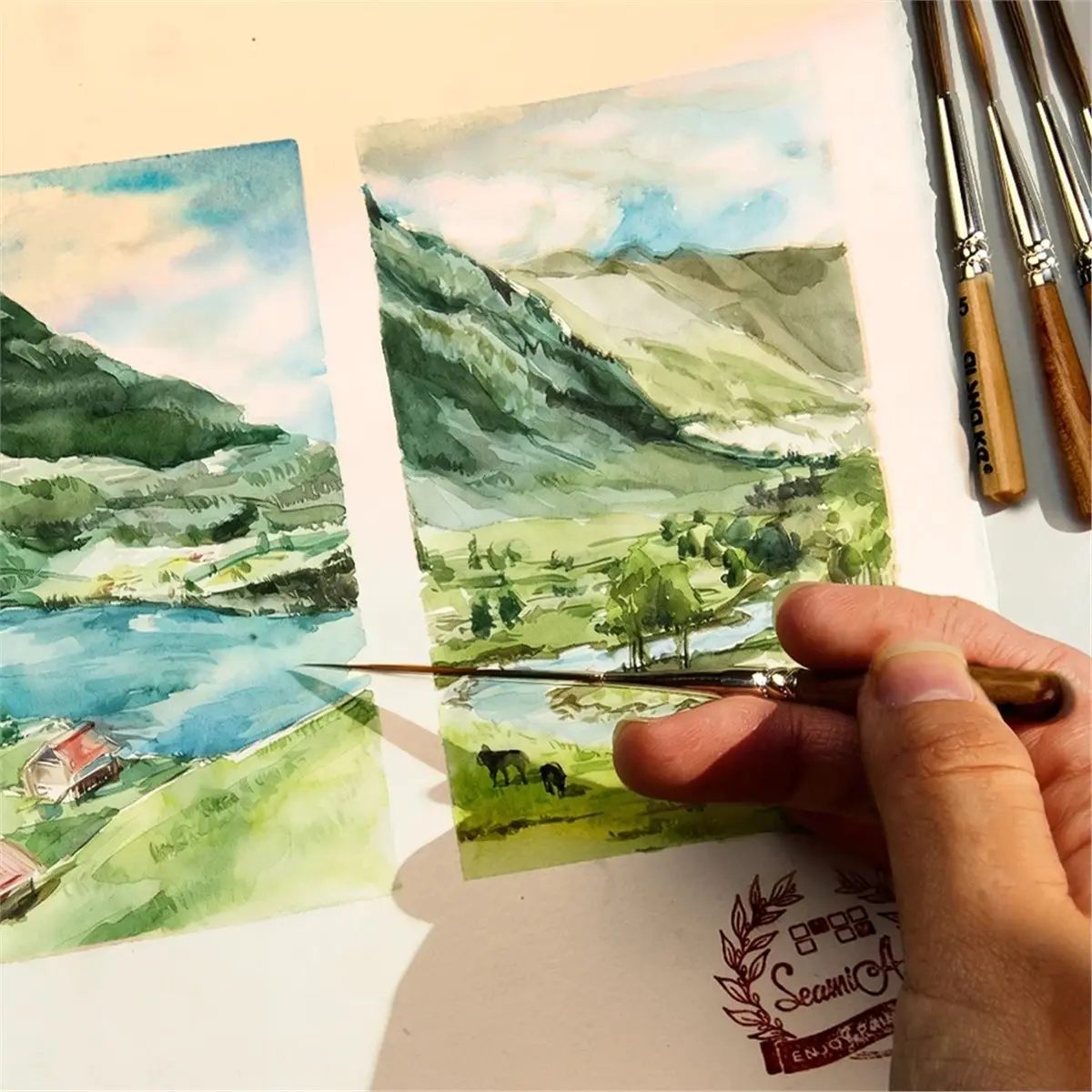 【~ New ABPO】5pcs Watercolor Brush Set for Oil, Acrylic & Gouache Painting - Long Tips Detail Brushes