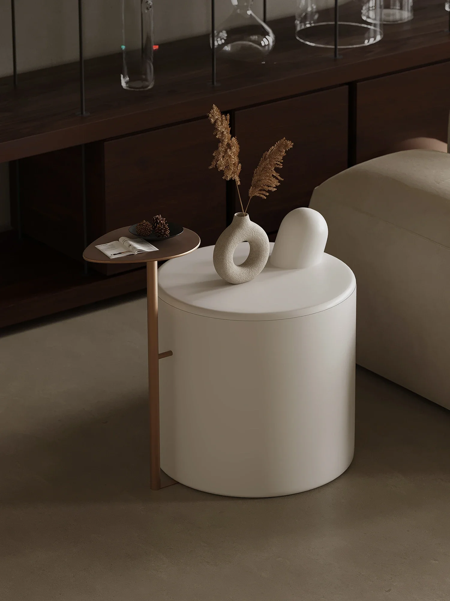 طاولة جانبية للأريكة الفاخرة الخفيفة على الطراز الإيطالي، طاولة زاوية حديثة وبسيطة ومبتكرة، طاولة مستديرة للرياح الصامتة، إحساس عالي #2