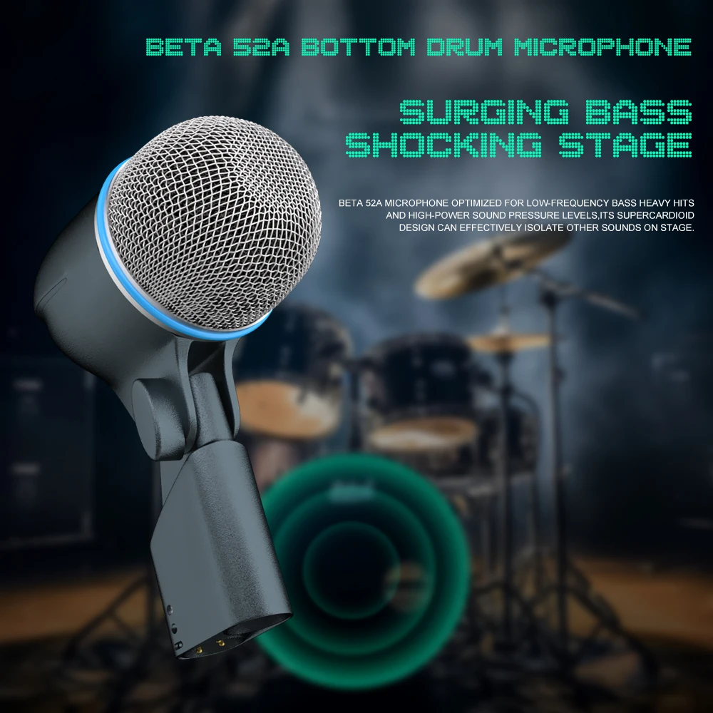 52A Drum Microphone Instrument Dynamic Mic Snare Kick Big Bass Metal Body