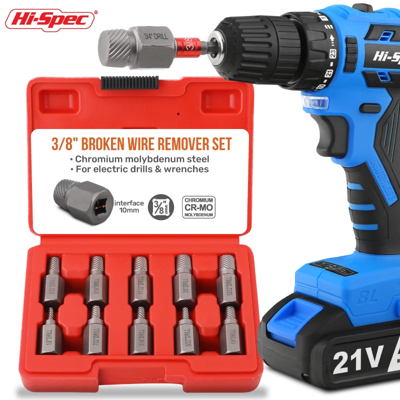 

Hi-Spec 10-27PCS 3/8''Broken Wire Extractor Set Chrome Molybdenum Alloy Steel Rounded Bolt Remover Hand Tools For Auto Repair