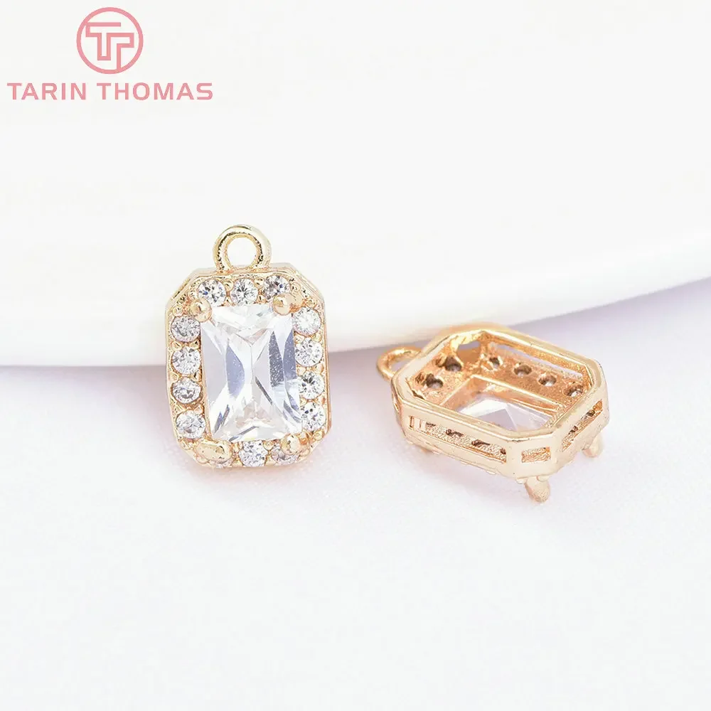 

(6902) 4PCS 7x10.5MM 24K Gold Color Brass with Zircon Square Charms Pendants High Quality DIY Jewelry Making Findings Wholesale