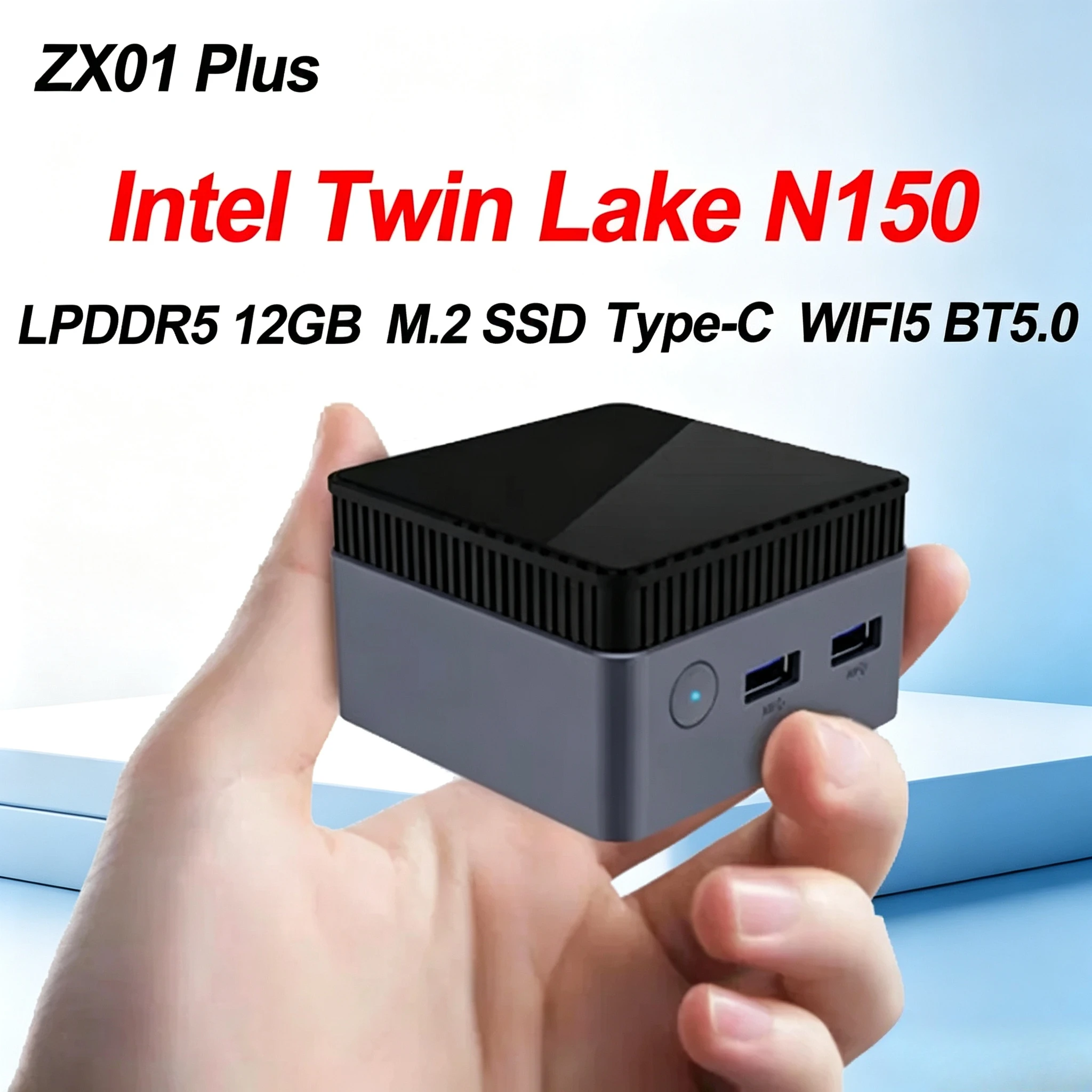 PLUS Pocket Mini PC Intel N150 LPDDR5 12GB M.2 SSD Type-C Office Desktop Gamer Computer Wifi5 BT5.0 Windows 11 PRO