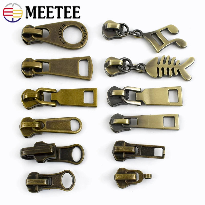 2/5M Meetee 5# Metal Zippers with Zipper Slider Bronze Zips Coil Bag Jacket Decor Cabbage Zip Roll Shoes Clothes Puller Repair