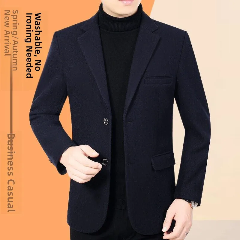 

Casual Woolen Men's Suit Jaet Luxury Spring Autumn New Sle Dad's No Ironing Required Comfortable Fit Single Breasted Coat